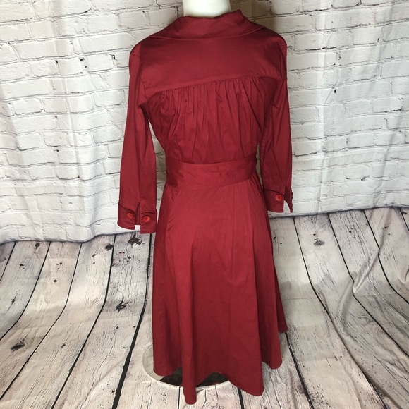 Red long sleeve a line dress w/ criss cross front - Picture 5 of 16